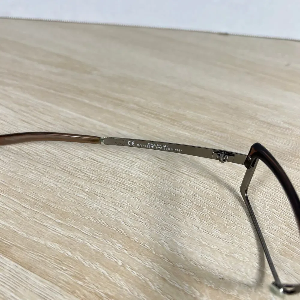 RARE! Gucci GG1723/S 6Y8 Sunglasses FRAMES ONLY Silver Metal Brown 58-14-125